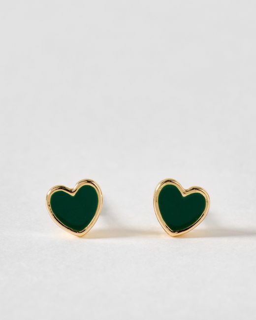 Oliver Bonas Green Ottilie Tiny Dark Heart Stud Earrings