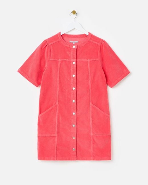 Oliver Bonas Red Coral Pink Corduroy Mini Dress, Size 6