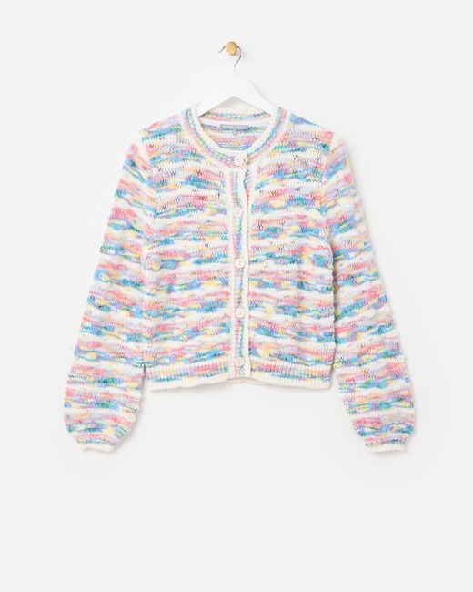 Oliver Bonas White Pastel Textured Crew Neck Knitted Cardigan, Size 14