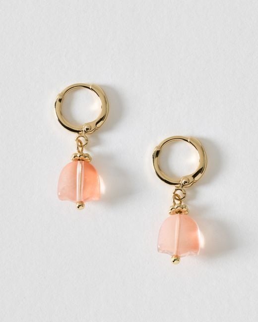 Oliver Bonas Gray Raye Flower Charm Drop Huggie Earrings
