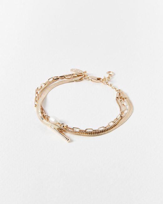Oliver Bonas White Rosalind Freshwater Pearl & Bar Layered Chain Bracelet