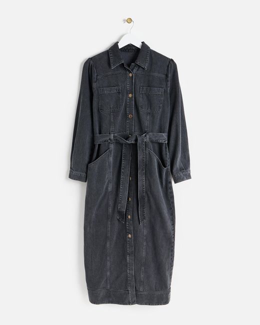 Oliver Bonas Gray Denim Midi Shirt Dress, Size 8