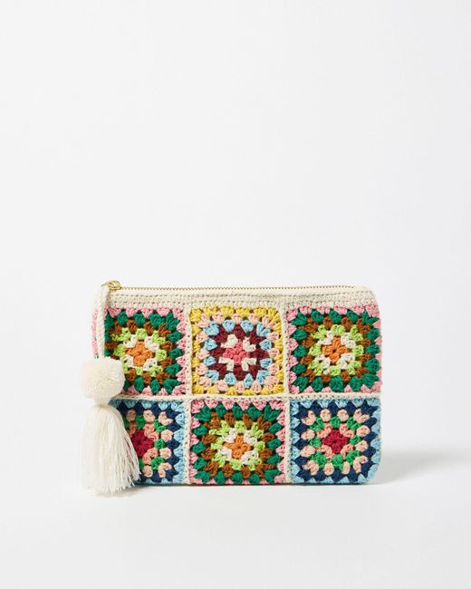 Oliver Bonas White Mara Granny Square Crochet Pouch