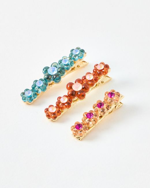 Oliver Bonas White Effie Flower Gem Hair Clips Set Of Three