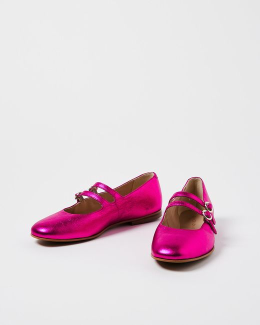 Oliver Bonas Mary Jane Double Buckle Pink Leather Shoes, Size Uk 3