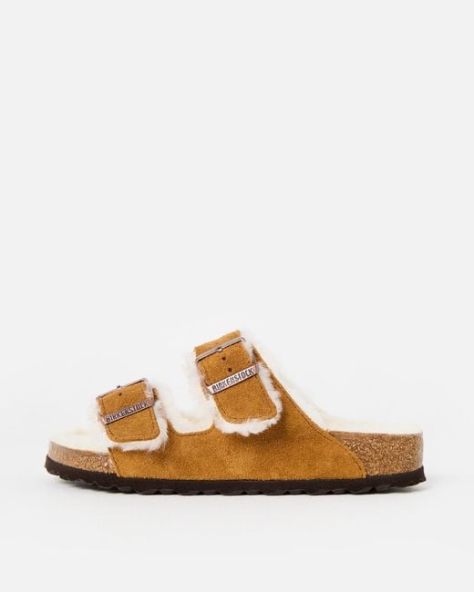Birkenstock Brown Arizona Shearling Tan Suede Sandals, Size 3