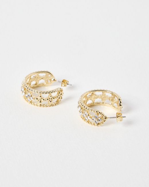 Oliver Bonas White Roselle Clear Glass Stone Hoop Earrings
