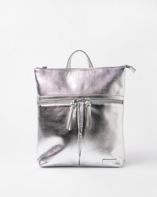 Oliver Bonas Gray Anie Metallic Medium Multi Pocket Backpack