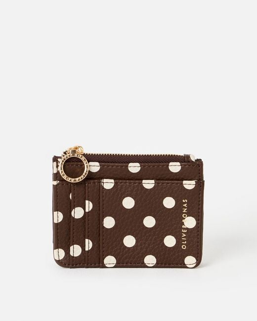 Oliver Bonas Brown Kadie Chocolate Polka Dot Zipped Card Holder