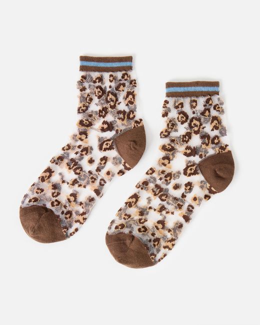 Oliver Bonas White Leopard Print Sheer Ankle Socks