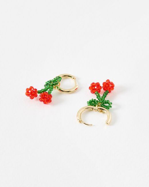 Oliver Bonas White Riley Beaded Cherry Charm Hoop Earrings