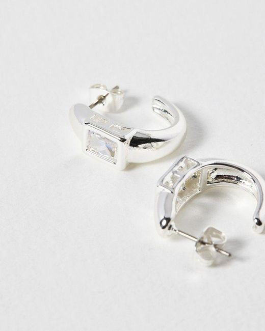 Oliver Bonas White Gabriella Glass Stone Hoop Earrings