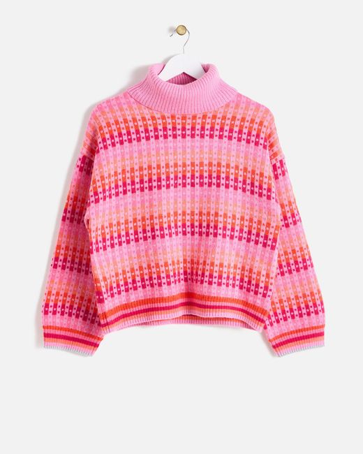 Oliver Bonas Pink Ombre Geometric Roll Neck Knitted Jumper, Size 8