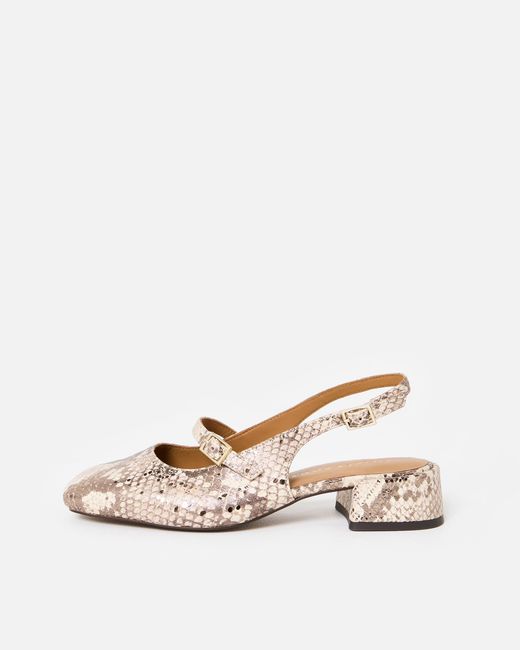 Oliver Bonas Natural Snake Print Leather Heeled Slingbacks, Size Uk 3