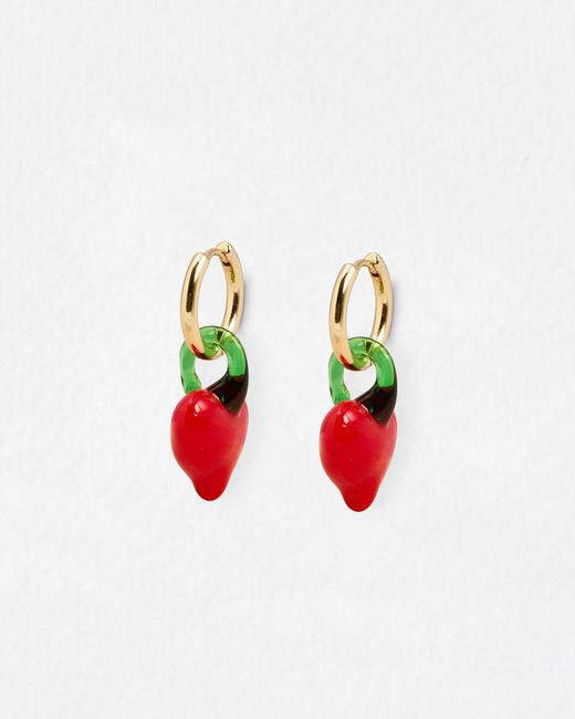 Oliver Bonas Red Elena Heart Drop Earrings