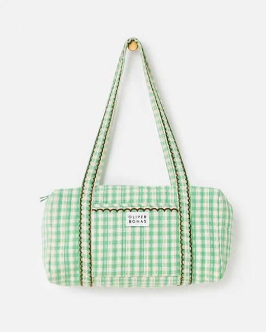 Oliver Bonas Green & Cream Gingham Quilted Bag