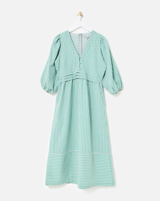 Oliver Bonas Green & Red Striped Midi Dress, Size 6
