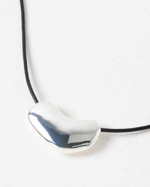 Oliver Bonas White Yuka Organic Silver Tone Pendant Cord Necklace