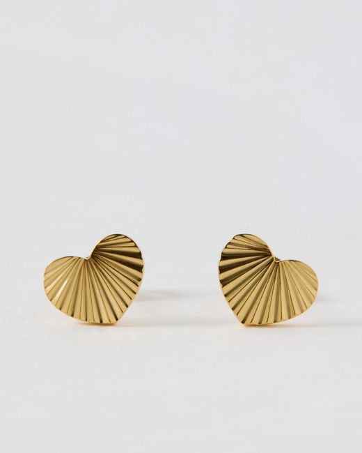 Oliver Bonas Metallic Melony Tone Waterproof Etched Heart Stud Earrings
