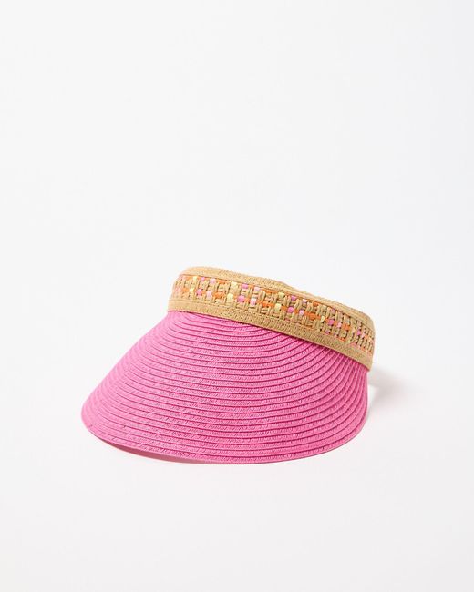 Oliver Bonas Pink Colourful Stitch Visor Hat