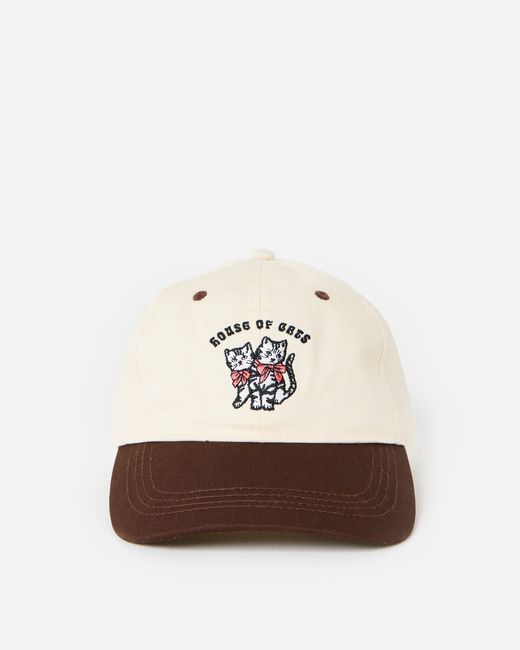 Oliver Bonas White Cream & Brown House Of Cats Cap Hat