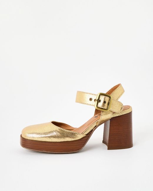 Esska Natural Selina Metallic Platform Heeled Sandals, Size Uk 3