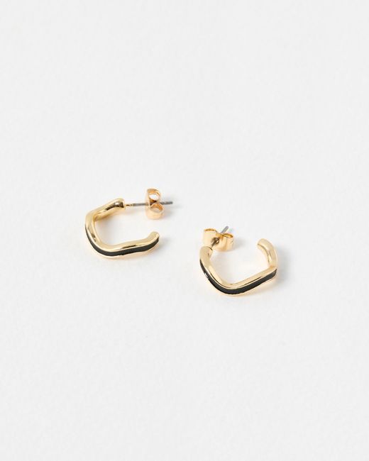 Oliver Bonas White Roxie Black Enamel Inlay Small Hoop Earrings