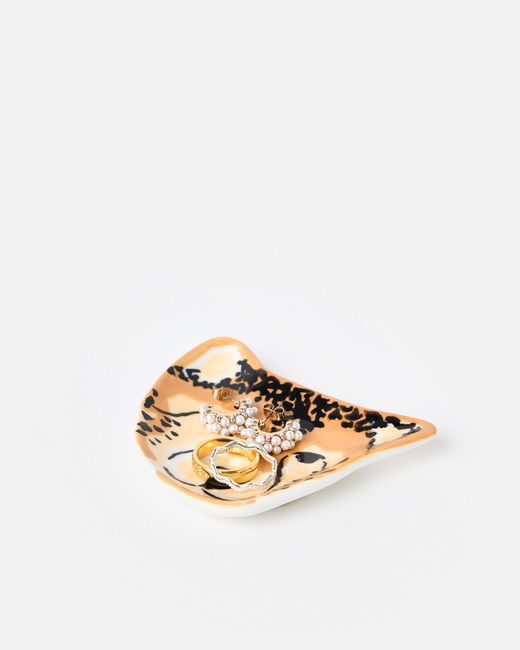 Oliver Bonas White Cheetah Ceramic Ring Dish