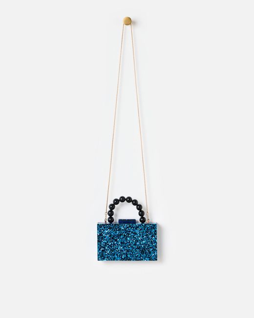 Oliver Bonas Blue Glitter Box Clutch Bag