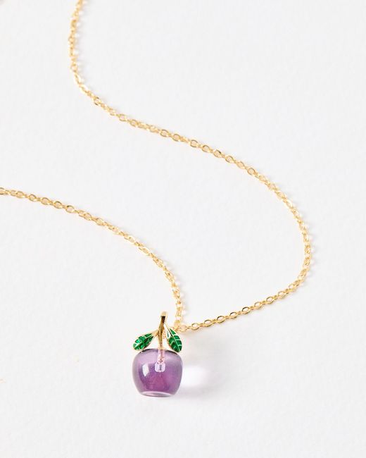 Oliver Bonas Purple Gala Apple Glass Pendant Necklace