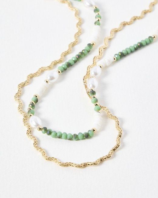 Oliver Bonas White Aspen Beaded Scalloped Chain Layered Chain Necklace