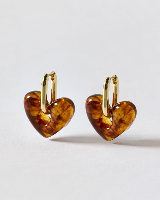 Oliver Bonas Brown Oona Resin Heart Charm Hoop Earrings
