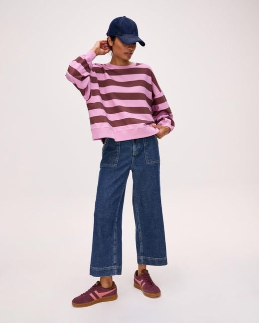 Oliver Bonas Pink & Chocolate Brown Striped Washed Sweatshirt, Size 6