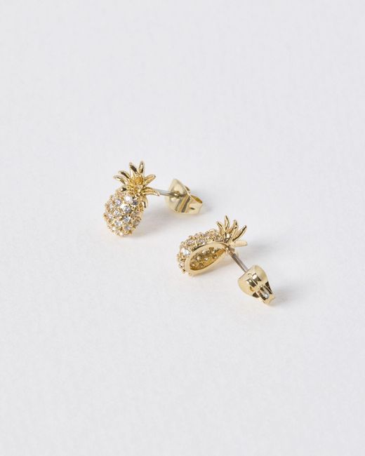 Oliver Bonas White Winnie Gold Pineapple Stud Earrings