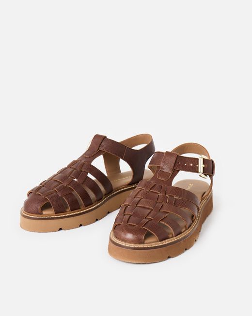 Oliver Bonas Brown Leather Weave Fisherman Sandals, Size 3