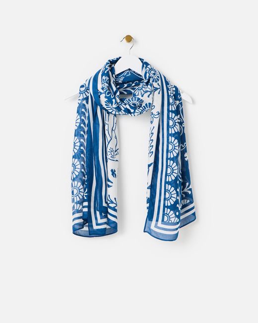 Oliver Bonas Blue & White Horse Tile Print Lightweight Scarf