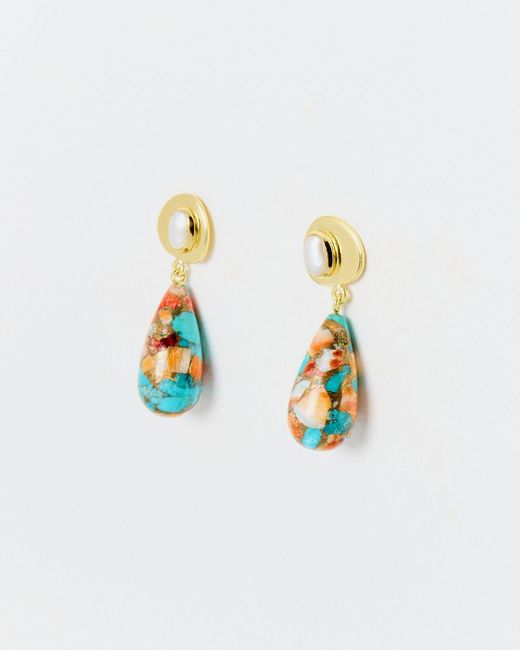 Oliver Bonas Blue Aedd Copper Turquoise & Freshwater Pearl Drop Earrings