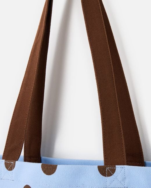 Oliver Bonas Light Blue & Brown Polka Dot Logo Fabric Tote Shopper Bag