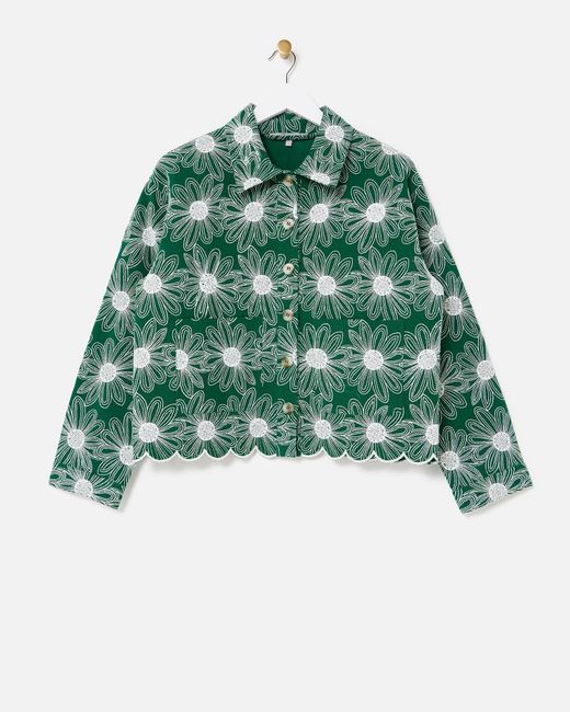 Oliver Bonas Green Daisy Embroidered Collared Jacket, Size 18
