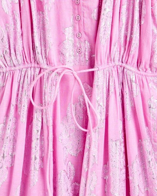 Oliver Bonas Pink Metallic Leaf Midi Dress