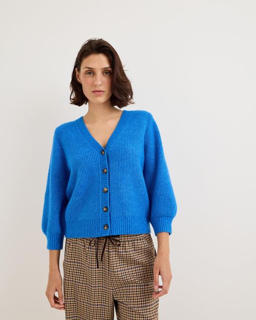 Oliver Bonas Blue Cobalt Ribbed V-neck Knitted Cardigan, Size 10