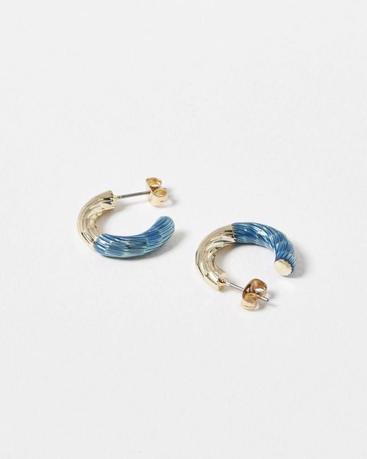 Oliver Bonas Blue Camila & Gold Textured Hoop Earrings