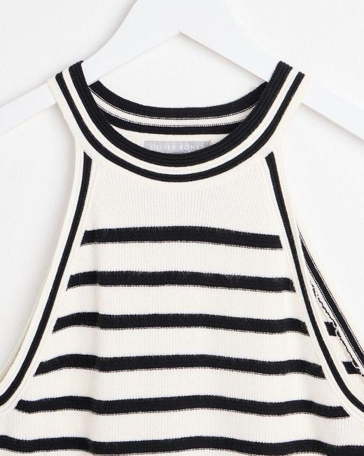 Oliver Bonas White Monochrome Stripe Racer Knitted Tank Top