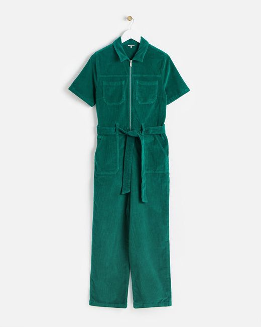 Oliver Bonas Green Jade Corduroy Short Sleeve Jumpsuit, Size 18
