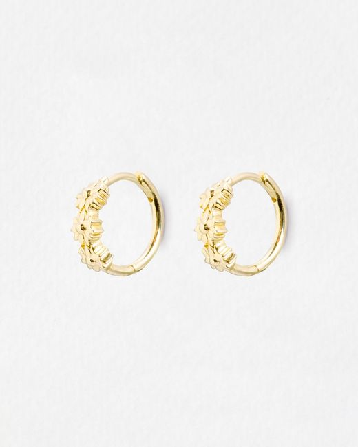 Oliver Bonas White Triple Flower Clicker Hoop Earrings