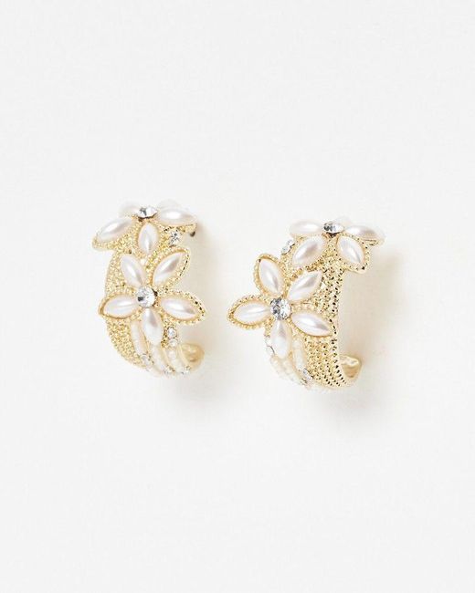 Oliver Bonas White Maeve Faux Pearl Flower Hoop Earrings