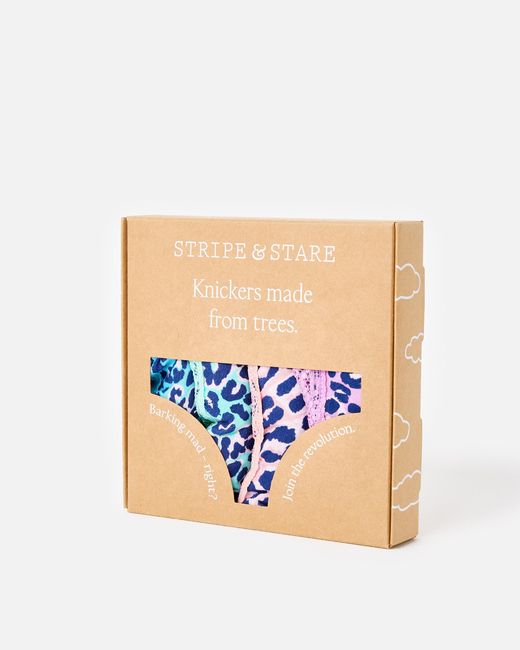 Stripe & Stare Blue Iridescent Leopard Knickers Pack Of Four