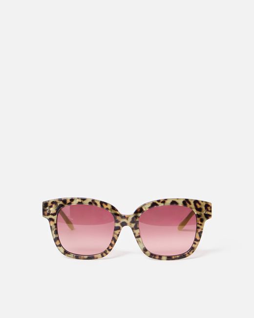 Oliver Bonas Pink Leopard Print Square Acetate Sunglasses