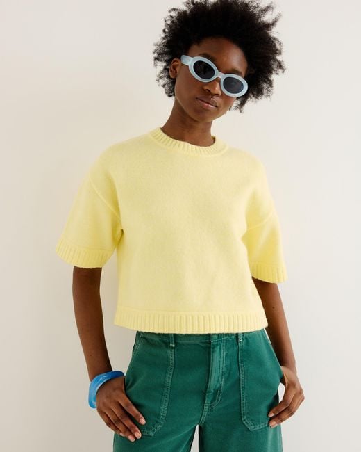 Oliver Bonas Yellow Crew Neck Short Sleeve Knitted T-shirt, Size 10