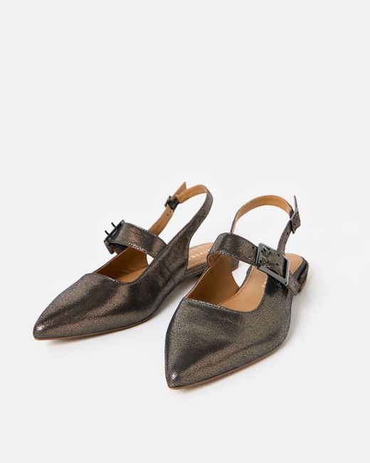 Oliver Bonas White Pewter Pointed Leather Slingbacks, Size Uk 3